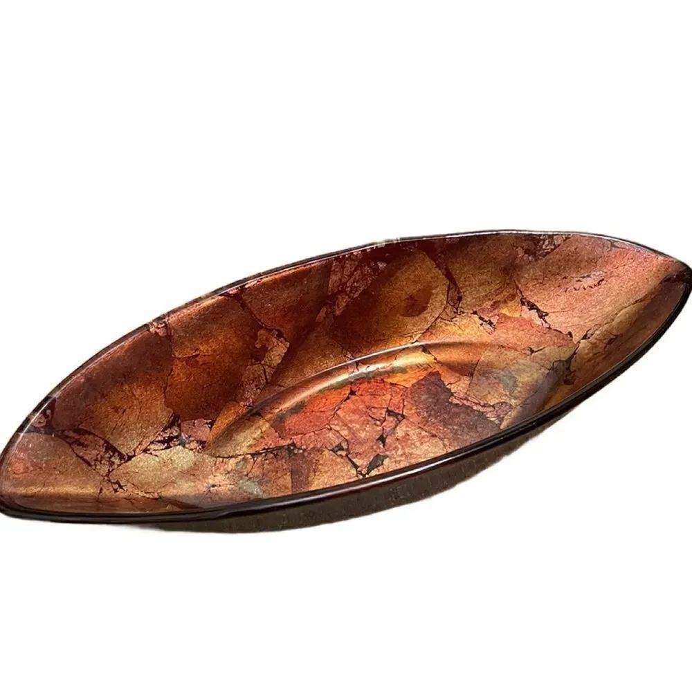 Vintage 70’s Glass Gold Leaf/Orange/ Centerpiece & Home Decor